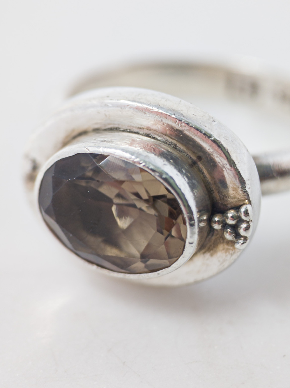 Sterling Silver Smoky Quartz Oval Ring, Bezel Set, Size 8 (6.47g)